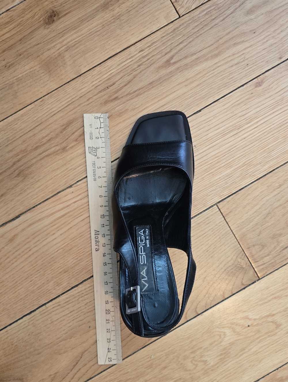 Via Spiga Black Leather Open-Toe Slingback Heels - Picture 9 of 10